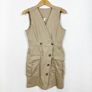 Joe Fresh Tan Safari Cargo Sleeveless‎ Wrap Dress Size Small